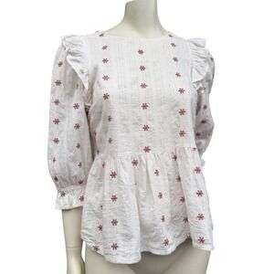 Universal Thread Peplum Blouse Floral  Ruffle Coquette Cottagecore Cream Small